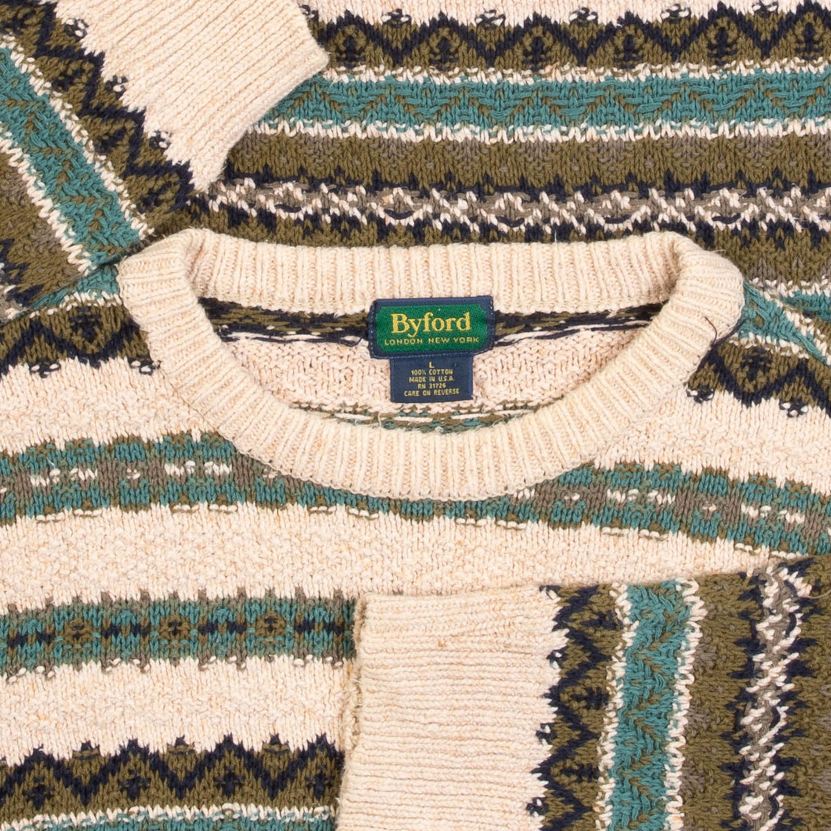 MEN'S VINTAGE 1990S STRIPED PATTERNED KNITTED JUMPER - LARGE