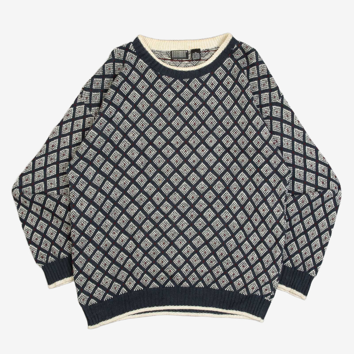 MEN'S VINTAGE 1990S PATTERNED KNITTED JUMPER - X-LARGE