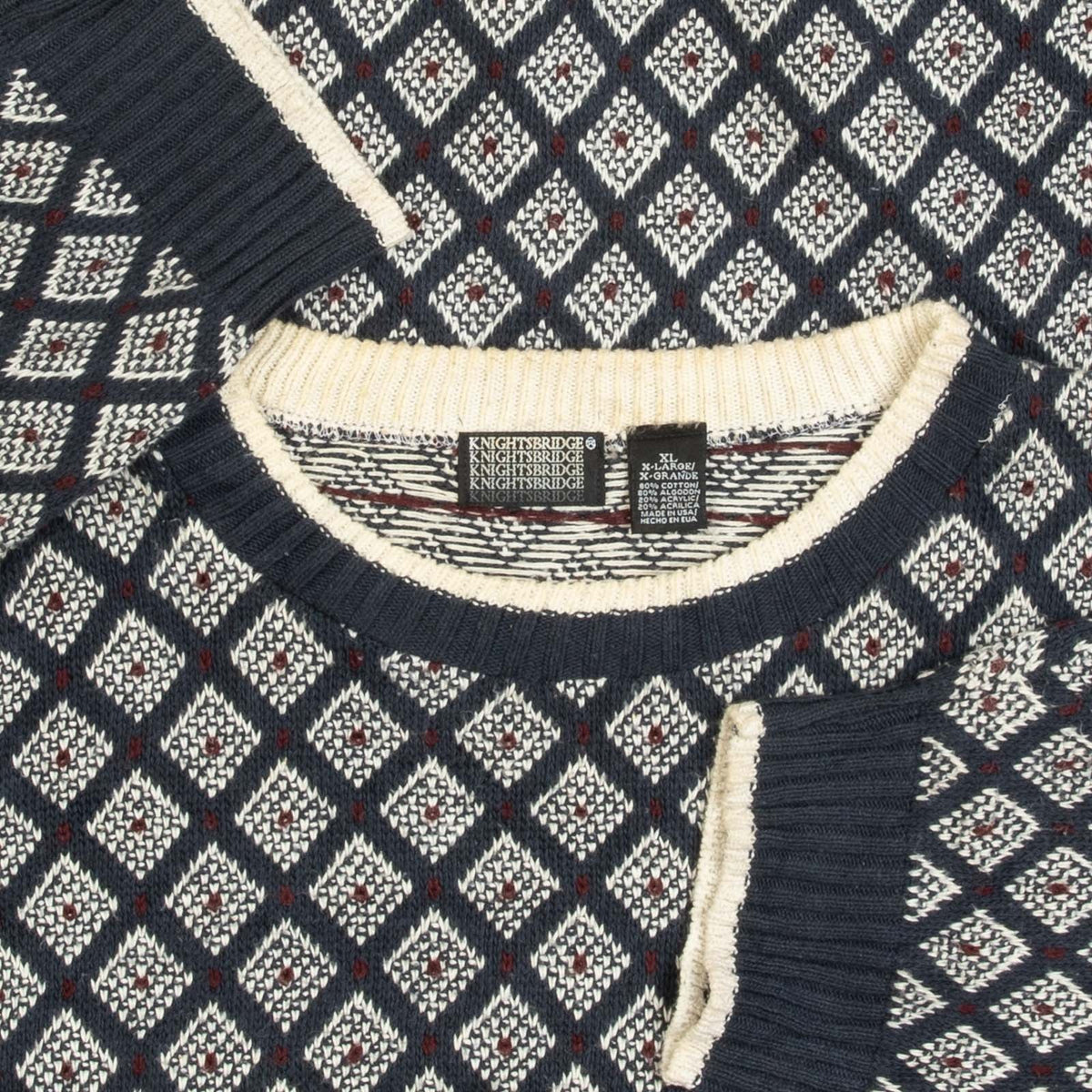 MEN'S VINTAGE 1990S PATTERNED KNITTED JUMPER - X-LARGE