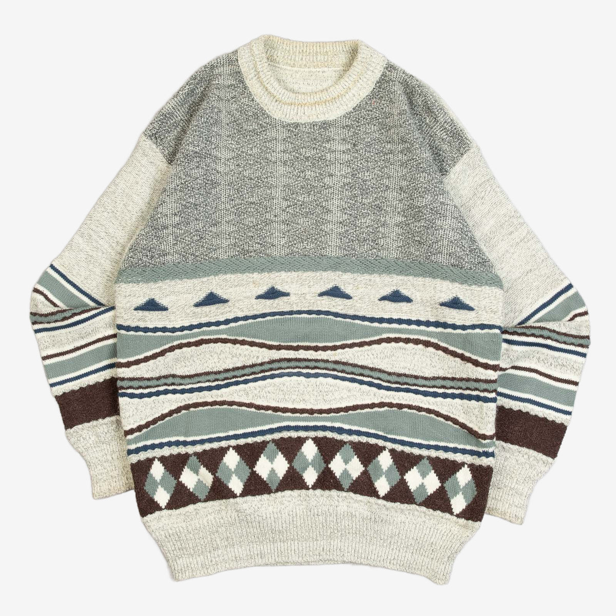 MEN'S VINTAGE 1990S STRIPED STRUCTURED KNITTED JUMPER - LARGE