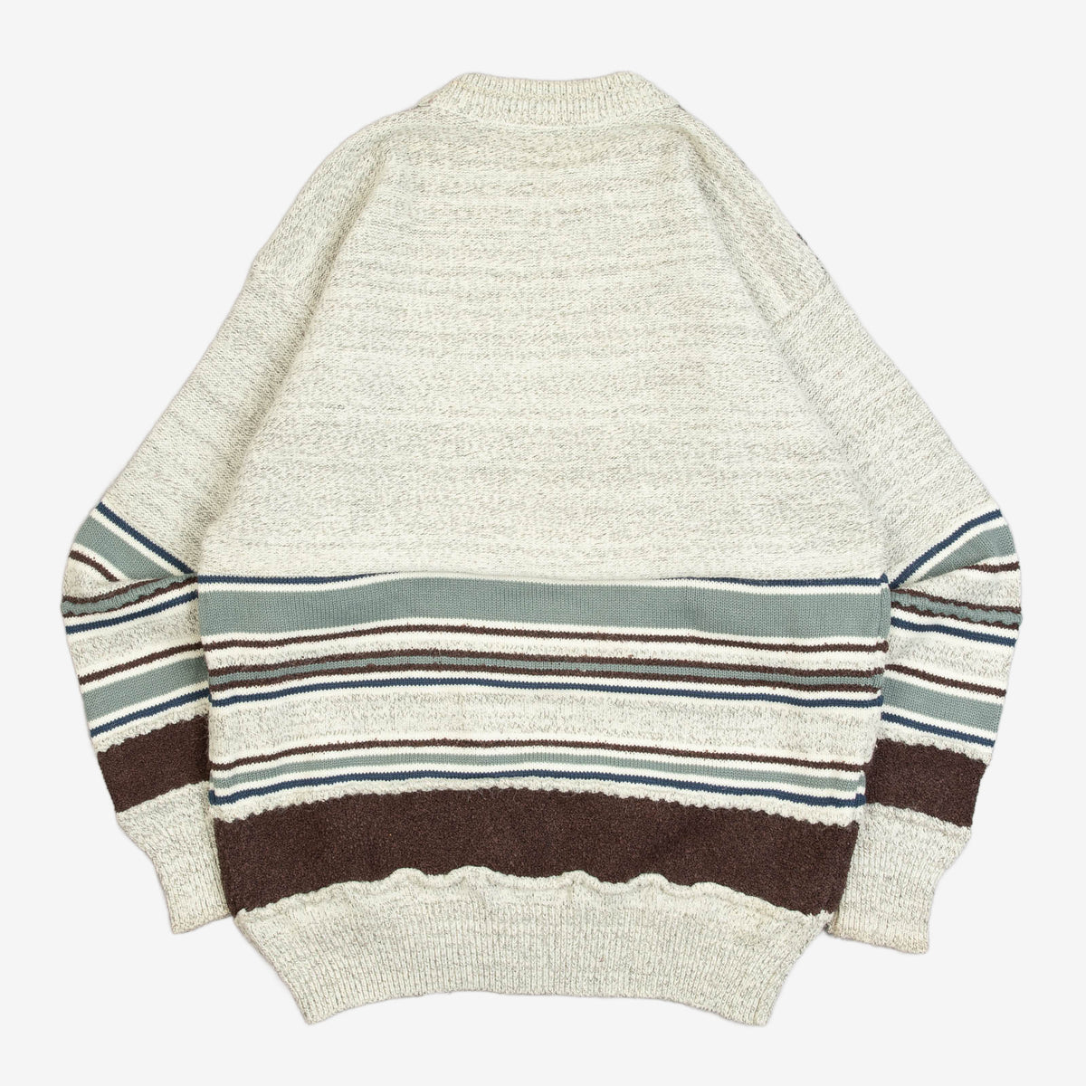 MEN'S VINTAGE 1990S STRIPED STRUCTURED KNITTED JUMPER - LARGE