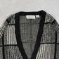 MEN'S VINTAGE 1990S GRID STRIPED KNITTED CARDIGAN - MEDIUM