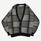 MEN'S VINTAGE 1990S GRID STRIPED KNITTED CARDIGAN - MEDIUM