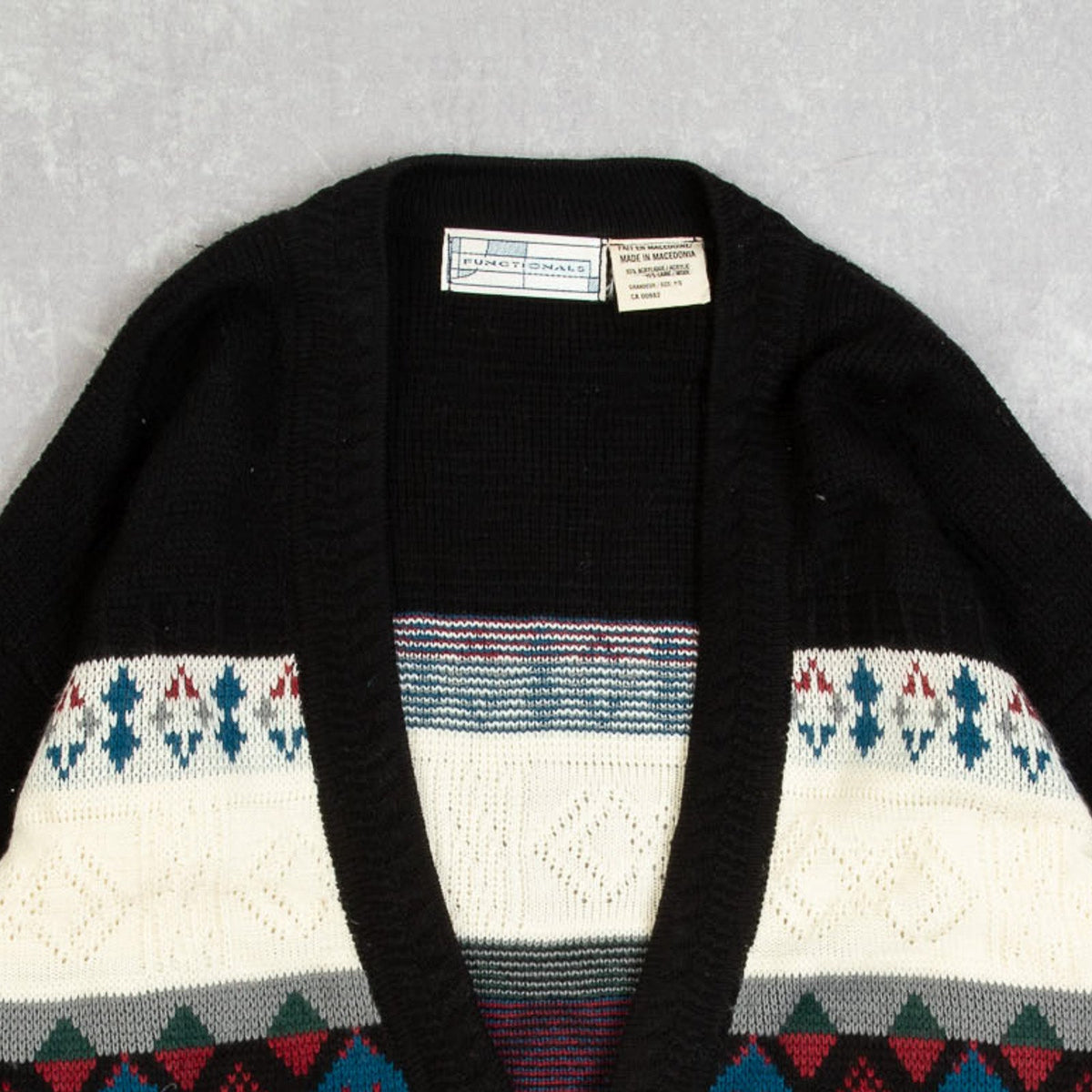MEN'S VINTAGE 1980S STRUCTURED PATTERNED KNITTED CARDIGAN - MEDIUM
