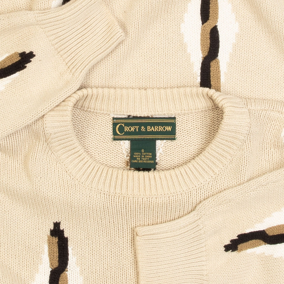 MEN'S VINTAGE 1990S STRUCTURED PATTERNED KNITTED JUMPER - SMALL