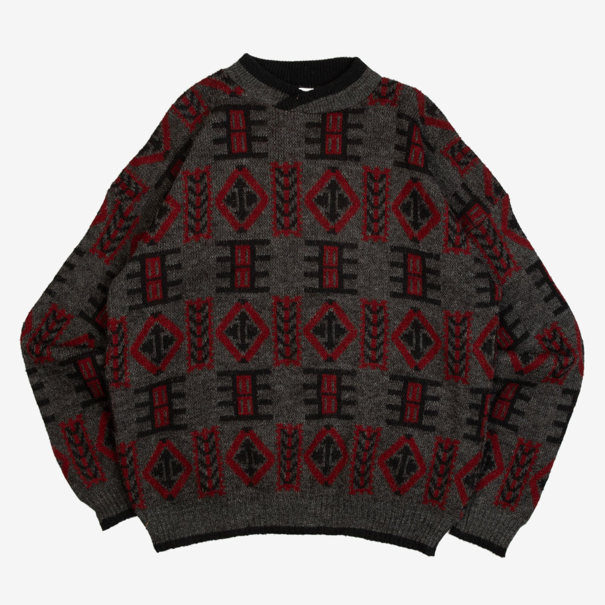 MEN'S VINTAGE 1980S PATTERNED KNITTED JUMPER - LARGE