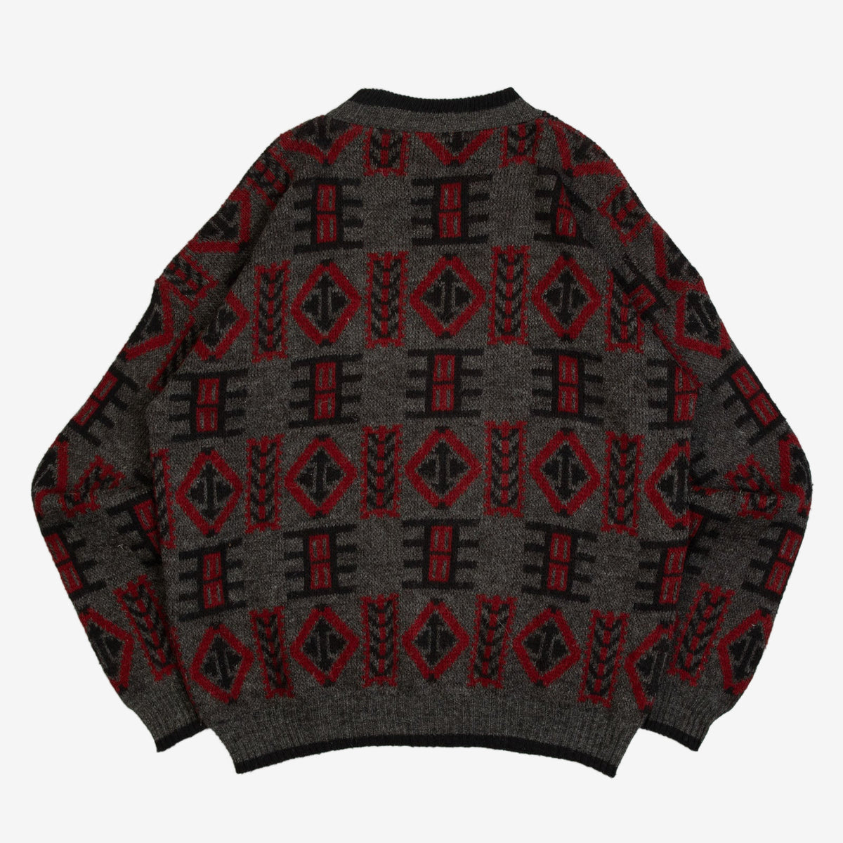 MEN'S VINTAGE 1980S PATTERNED KNITTED JUMPER - LARGE