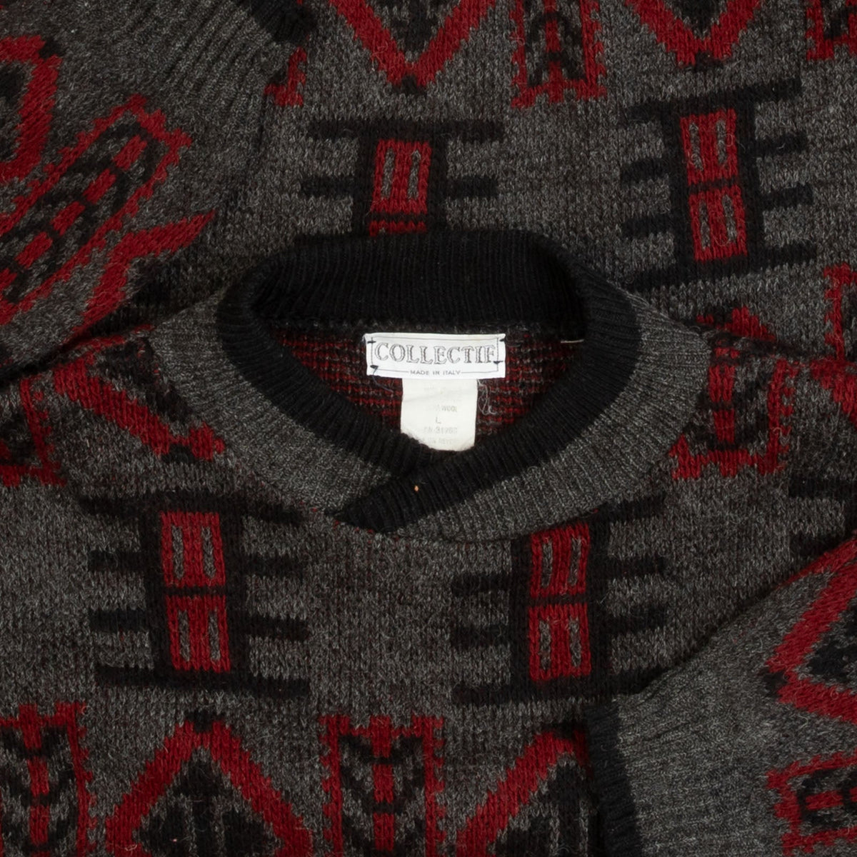 MEN'S VINTAGE 1980S PATTERNED KNITTED JUMPER - LARGE
