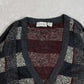 MEN'S VINTAGE 1990S CHECKERBOARD PATTERNED KNITTED CARDIGAN - LARGE