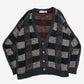 MEN'S VINTAGE 1990S CHECKERBOARD PATTERNED KNITTED CARDIGAN - LARGE