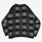 MEN'S VINTAGE 1990S CHECKERBOARD PATTERNED KNITTED CARDIGAN - LARGE