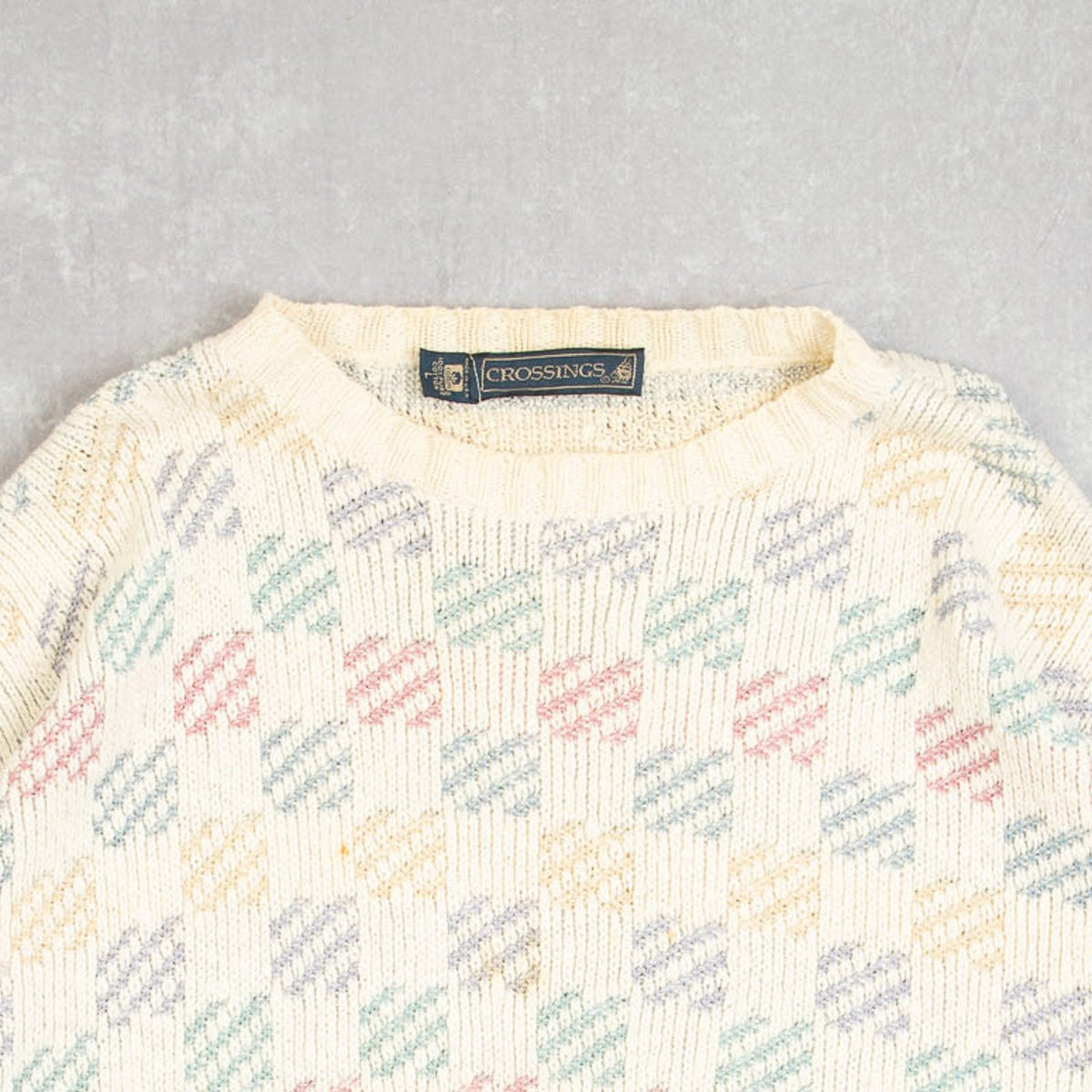 MEN'S VINTAGE 1990S STRUCTURED PATTERNED KNITTED JUMPER - LARGE