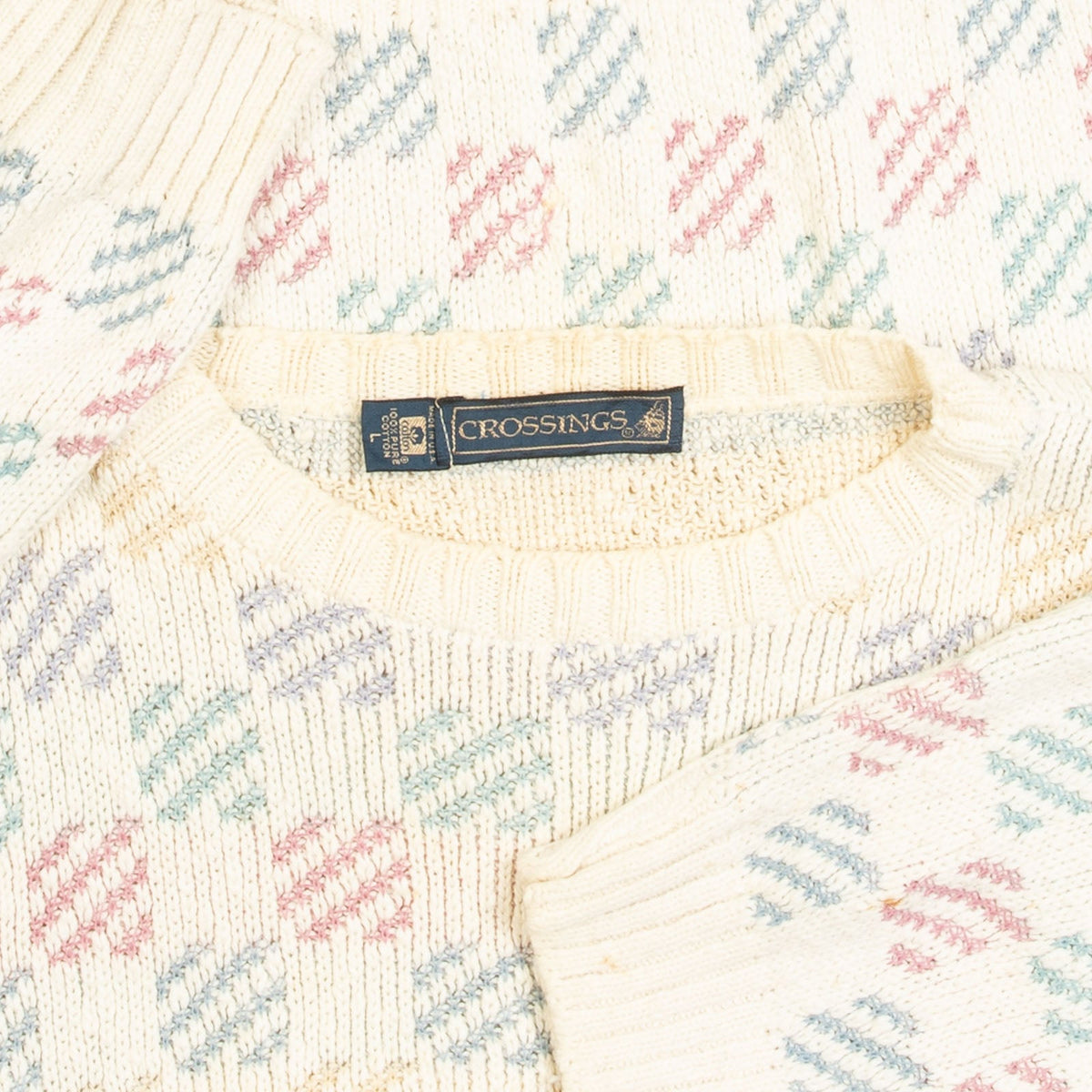 MEN'S VINTAGE 1990S STRUCTURED PATTERNED KNITTED JUMPER - LARGE