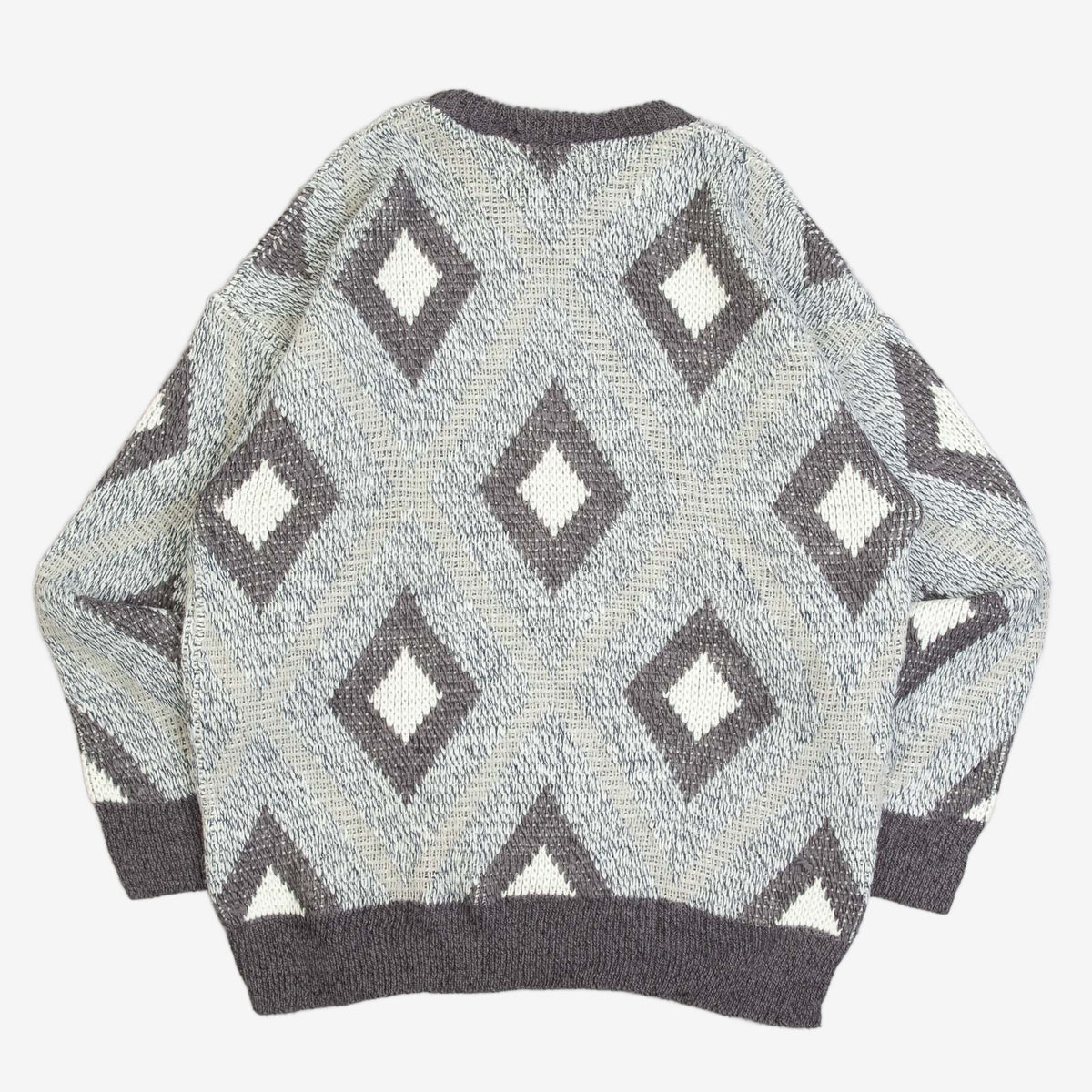 MEN'S VINTAGE 1980S DIAMOND PATTERNED KNITTED JUMPER - LARGE