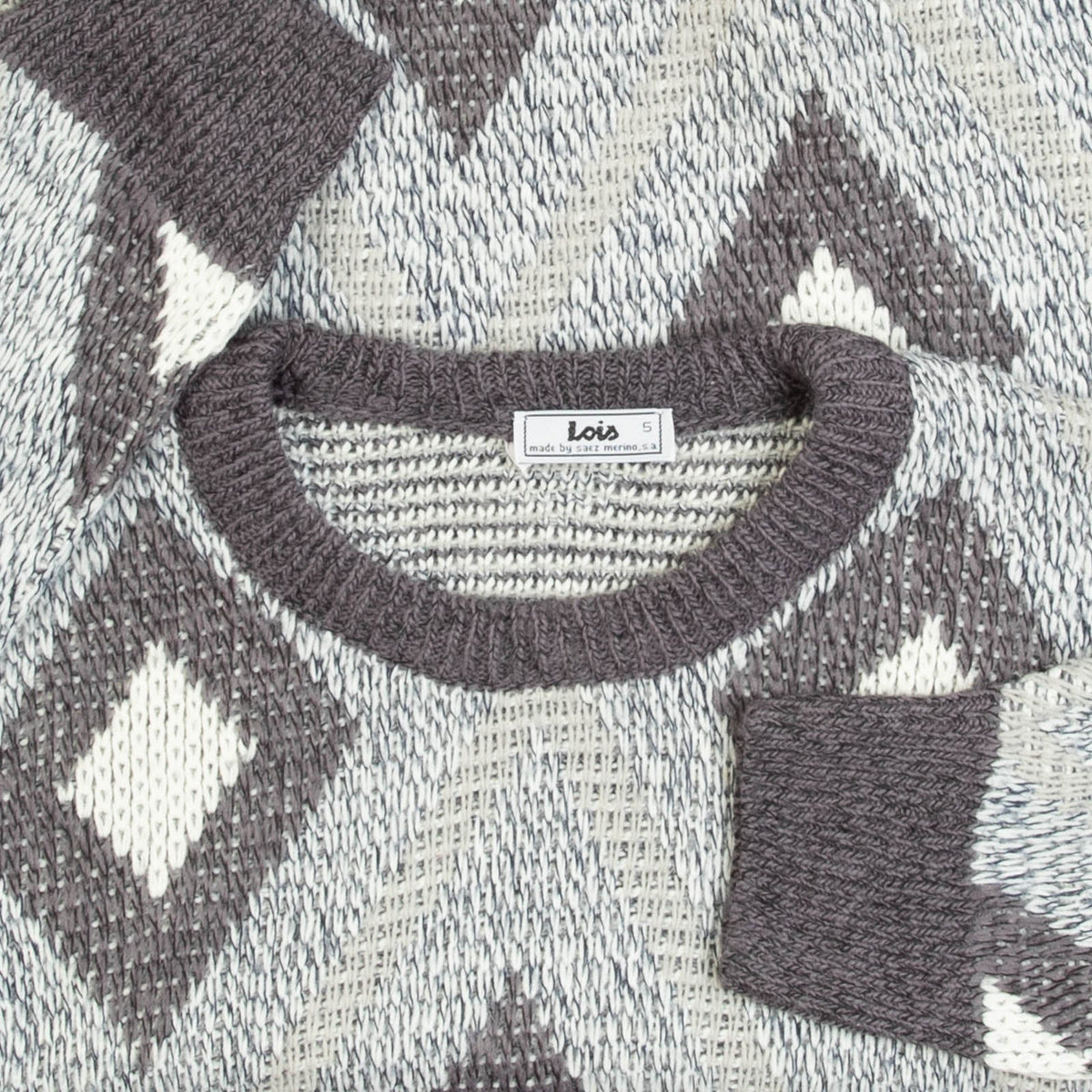 MEN'S VINTAGE 1980S DIAMOND PATTERNED KNITTED JUMPER - LARGE
