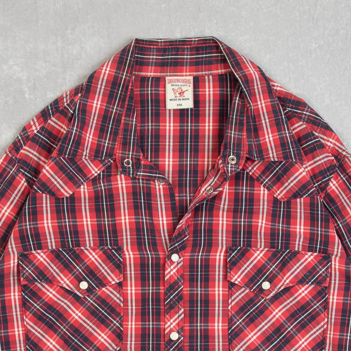 MEN'S VINTAGE TRUE RELIGION CHECKED WESTERN SHIRT - XX-LARGE