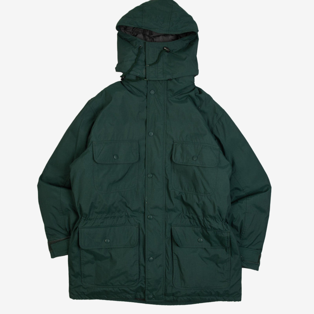 MEN'S VINTAGE 1990S HOODED FULL ZIP PARKA JACKET - LARGE