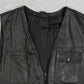 MEN'S VINTAGE 1990S LEATHER UTILITY VEST JACKET - SMALL