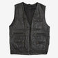 MEN'S VINTAGE 1990S LEATHER UTILITY VEST JACKET - SMALL