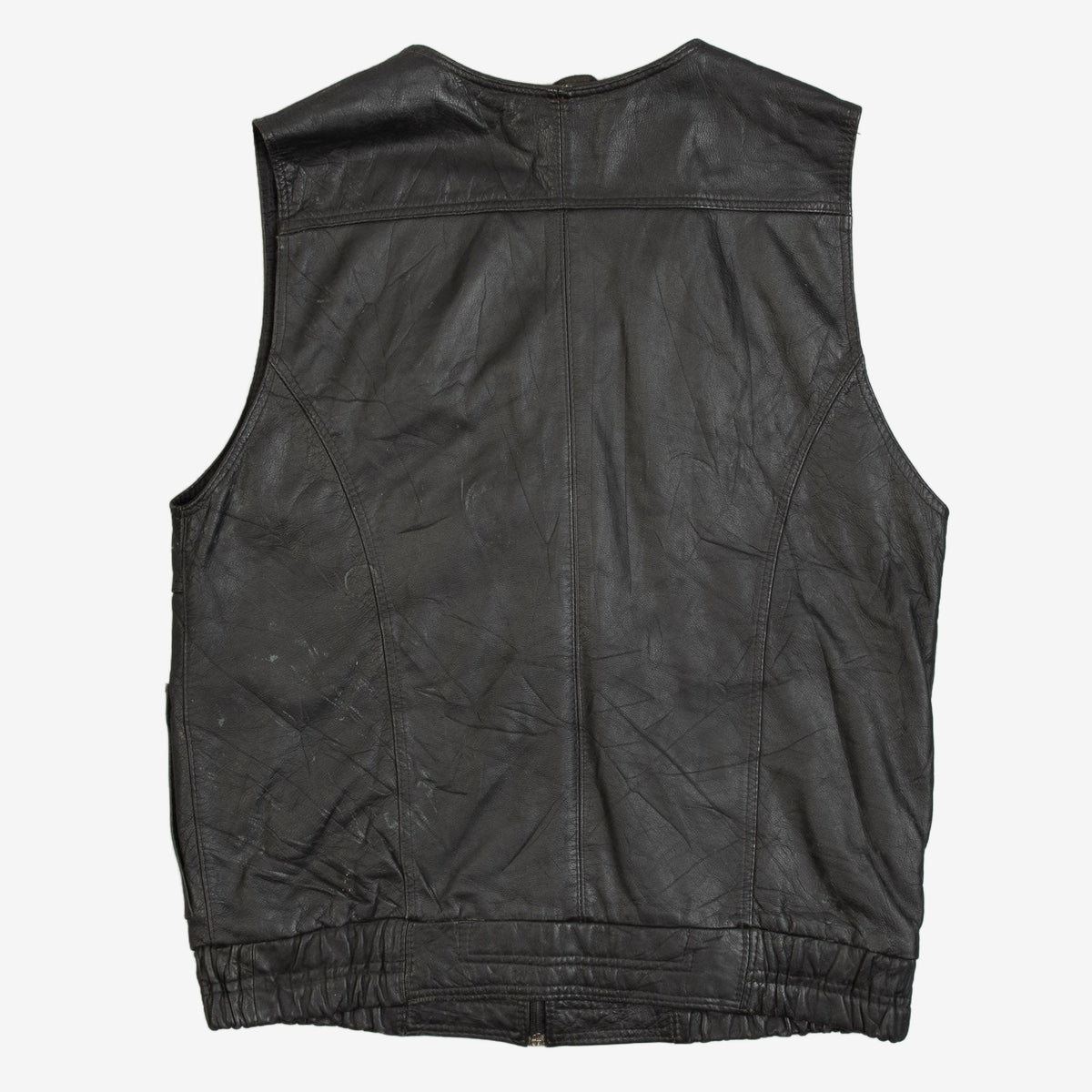 MEN'S VINTAGE 1990S LEATHER UTILITY VEST JACKET - SMALL