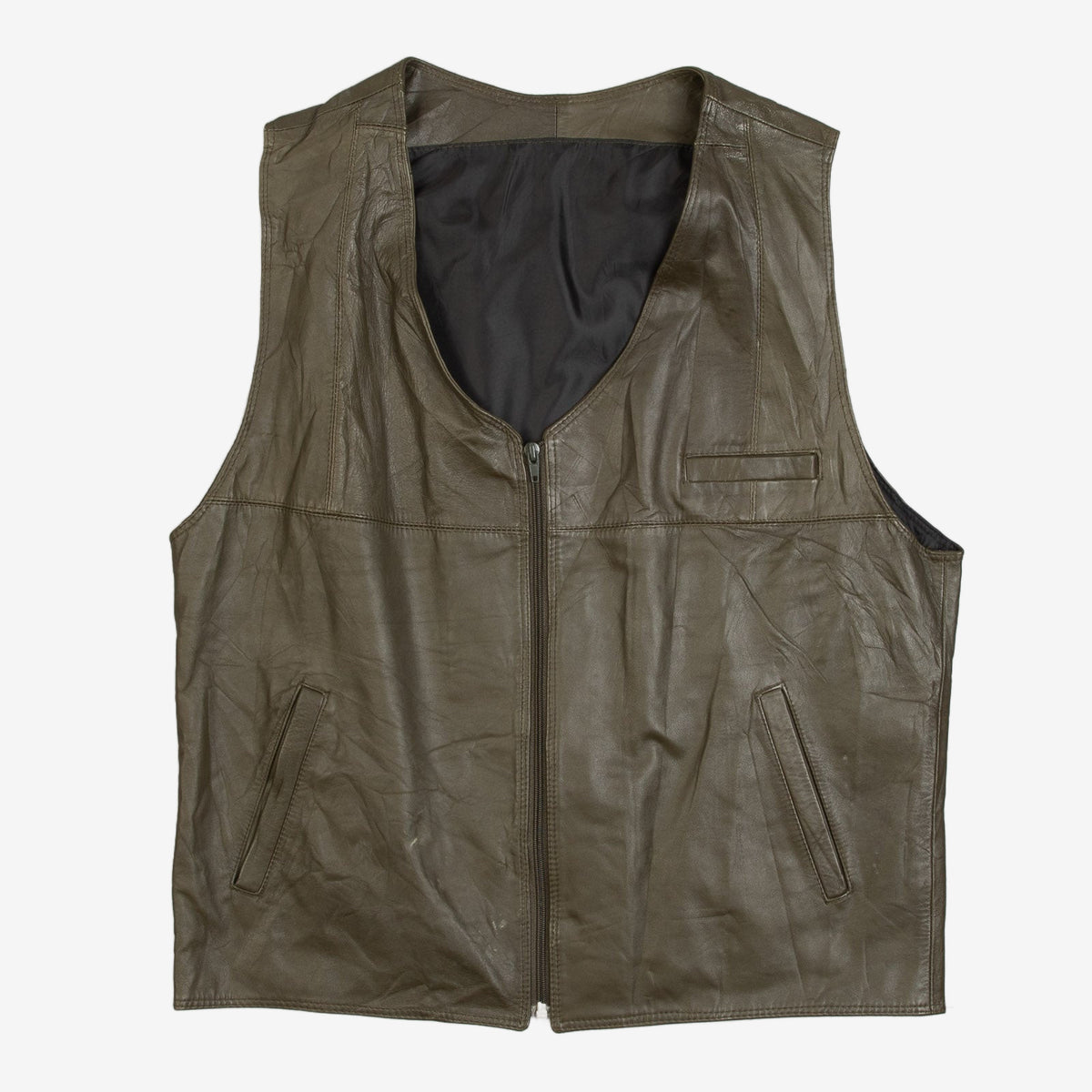 MEN'S VINTAGE 1990S LEATHER VEST FULL ZIP JACKET - MEDIUM