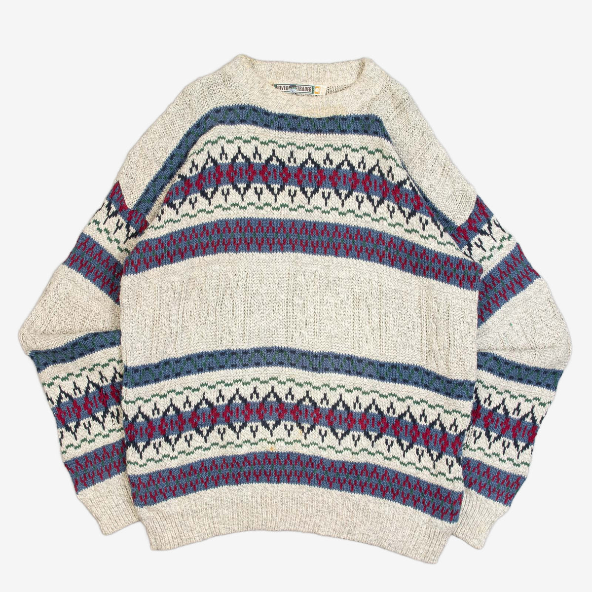 MEN'S VINTAGE 1980S STRUCTURED PATTERNED KNITTED JUMPER - X-LARGE
