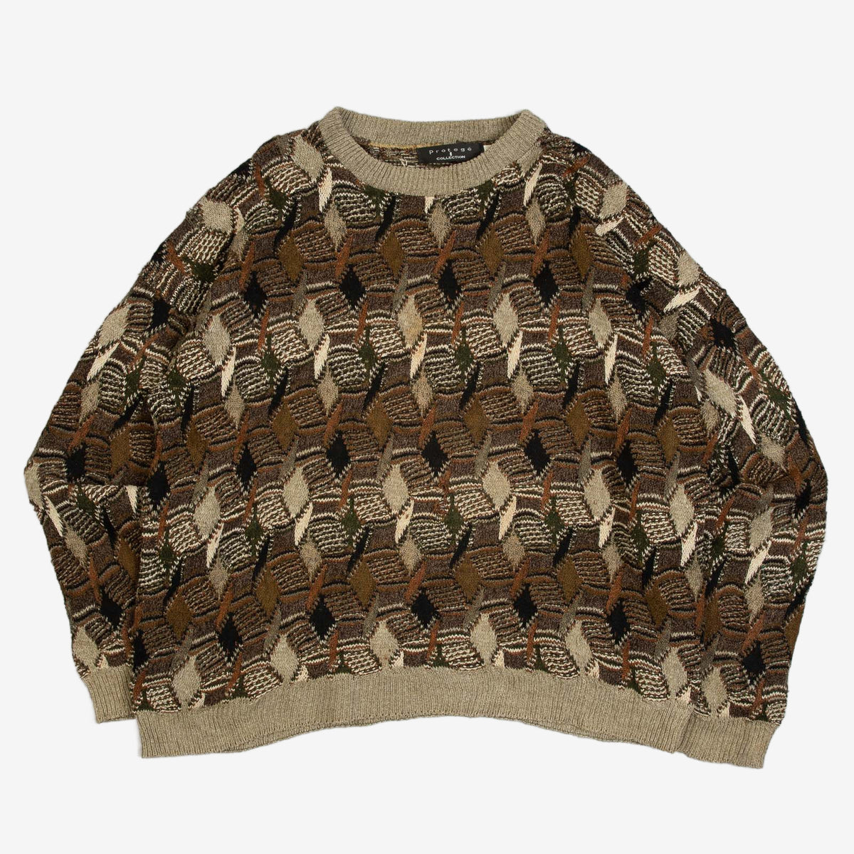 MEN'S VINTAGE 1990S STRUCTURED PATTERNED KNITTED JUMPER - XX-LARGE