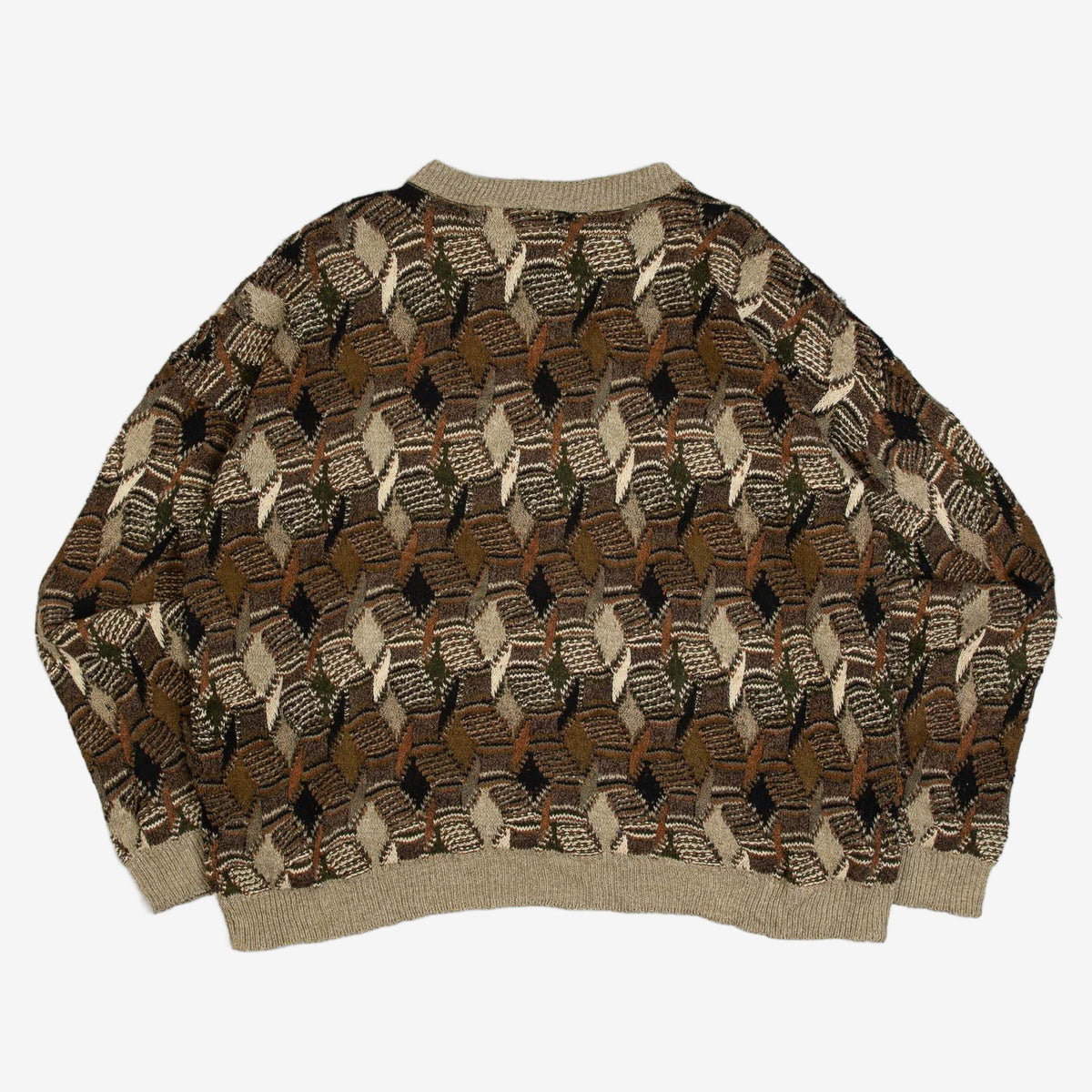 MEN'S VINTAGE 1990S STRUCTURED PATTERNED KNITTED JUMPER - XX-LARGE