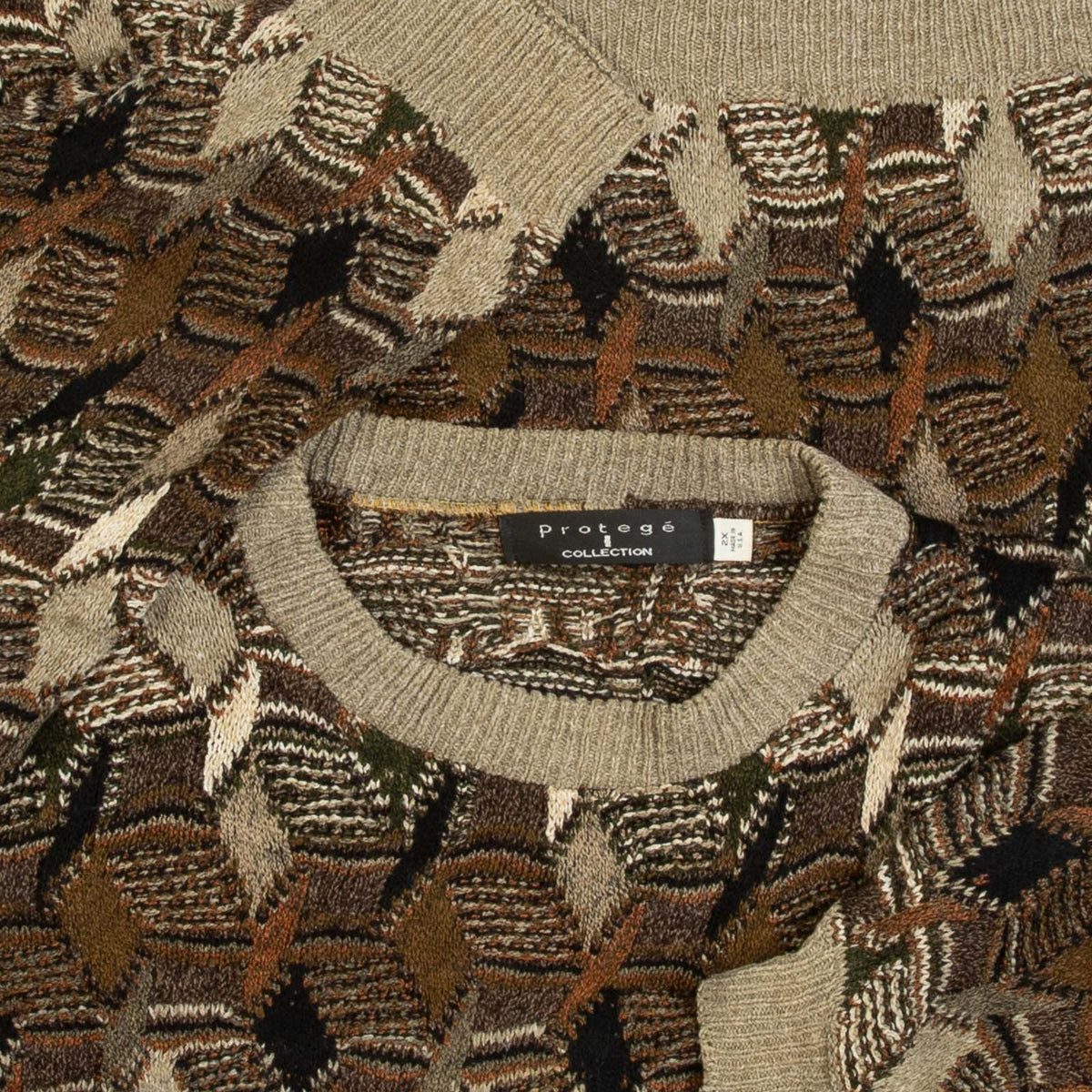 MEN'S VINTAGE 1990S STRUCTURED PATTERNED KNITTED JUMPER - XX-LARGE
