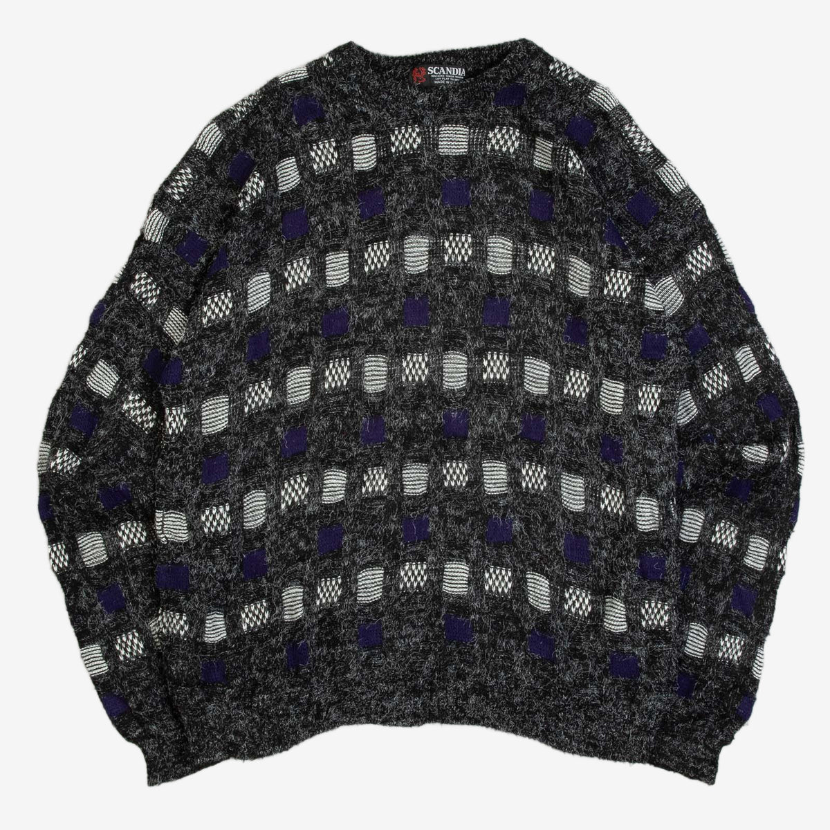 MEN'S VINTAGE 1980S PATTERNED KNITTED JUMPER - LARGE