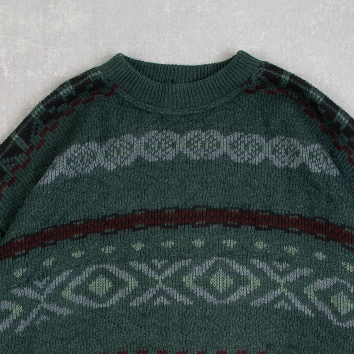 MEN'S VINTAGE 1990S PATTERNED KNITTED JUMPER - X-LARGE