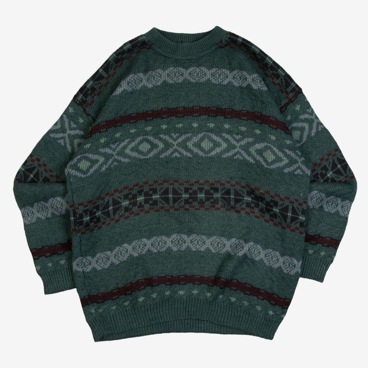 MEN'S VINTAGE 1990S PATTERNED KNITTED JUMPER - X-LARGE