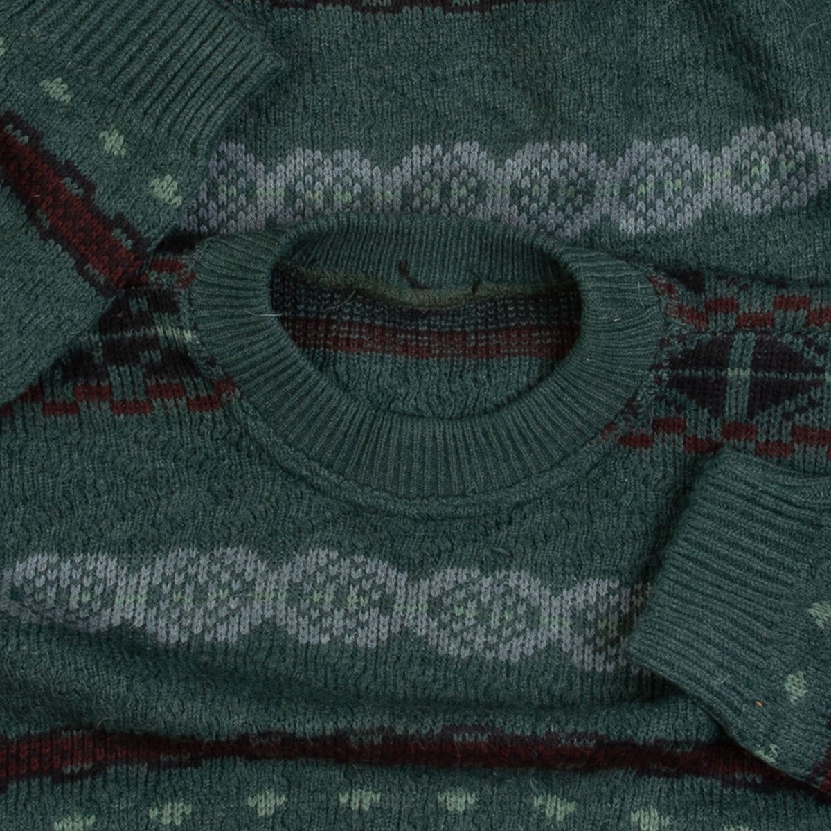 MEN'S VINTAGE 1990S PATTERNED KNITTED JUMPER - X-LARGE