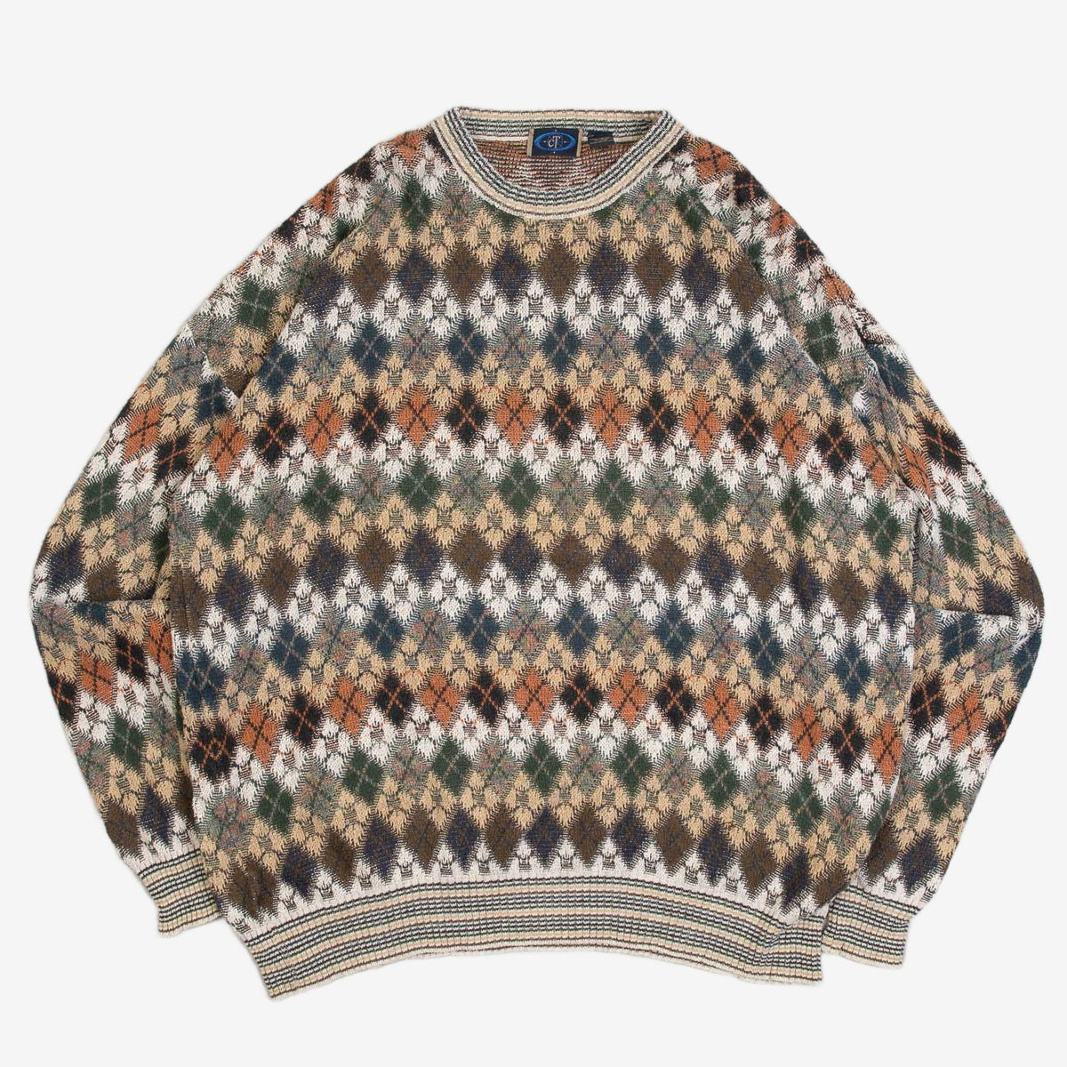 MEN'S VINTAGE 1990S ARGYLE PATTERNED KNITTED JUMPER - XX-LARGE