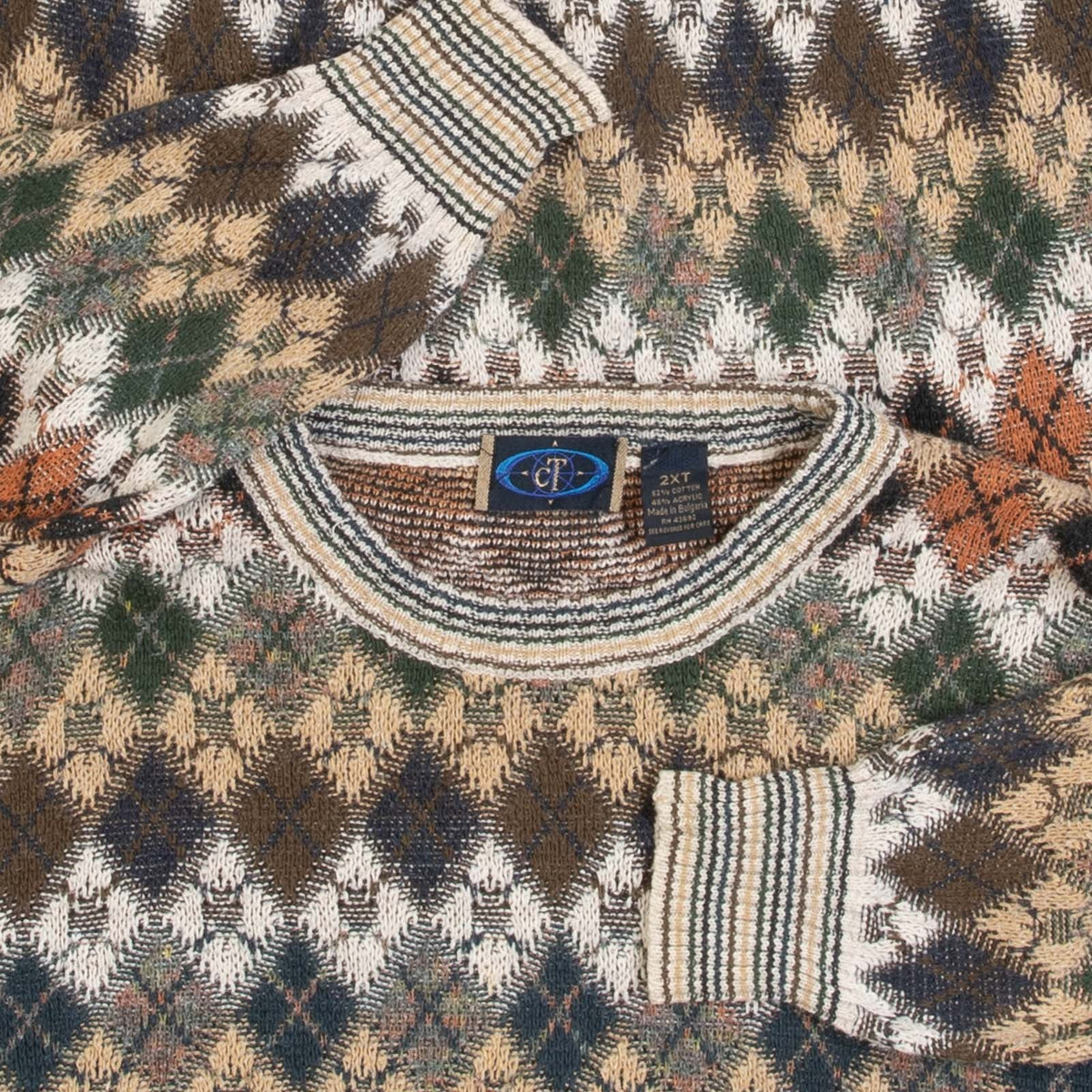 MEN'S VINTAGE 1990S ARGYLE PATTERNED KNITTED JUMPER - XX-LARGE