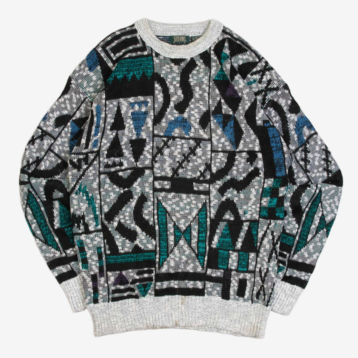 MEN'S VINTAGE 1990S PATTERNED KNITTED JUMPER - LARGE