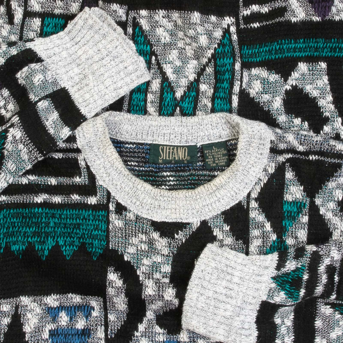 MEN'S VINTAGE 1990S PATTERNED KNITTED JUMPER - LARGE