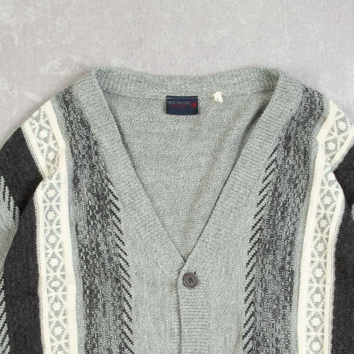 MEN'S VINTAGE 1990S STRIPED STRUCTURED KNITTED CARDIGAN - LARGE
