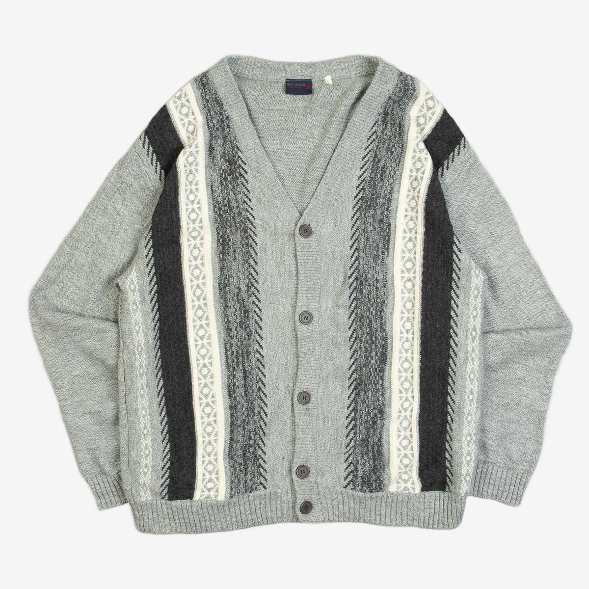 MEN'S VINTAGE 1990S STRIPED STRUCTURED KNITTED CARDIGAN - LARGE