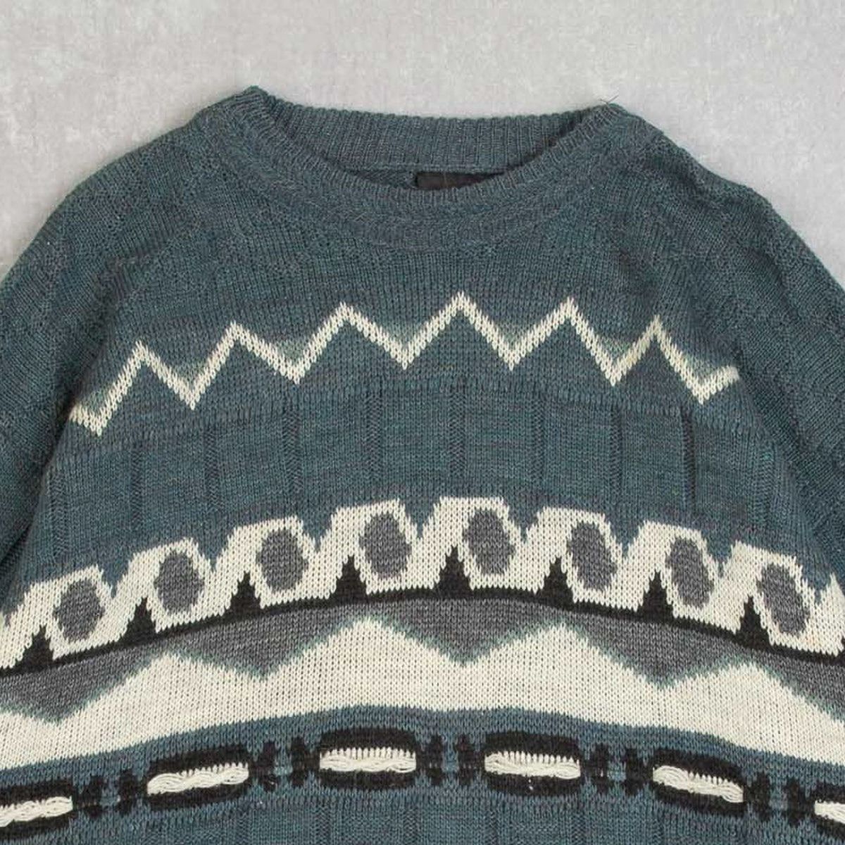 MEN'S VINTAGE 1990S STRUCTURED PATTERNED KNITTED JUMPER - MEDIUM