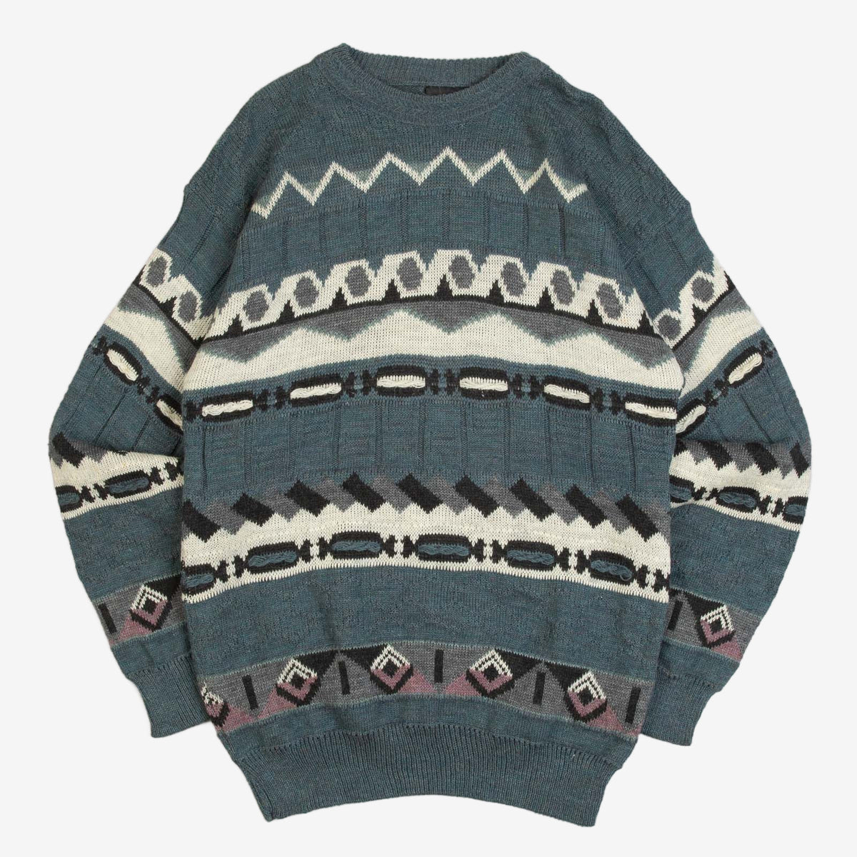 MEN'S VINTAGE 1990S STRUCTURED PATTERNED KNITTED JUMPER - MEDIUM