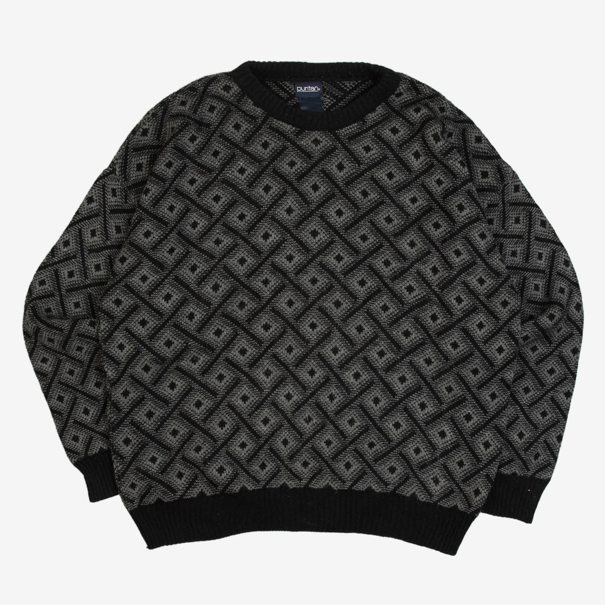 MEN'S VINTAGE 1990S PATTERNED KNITTED JUMPER - X-LARGE