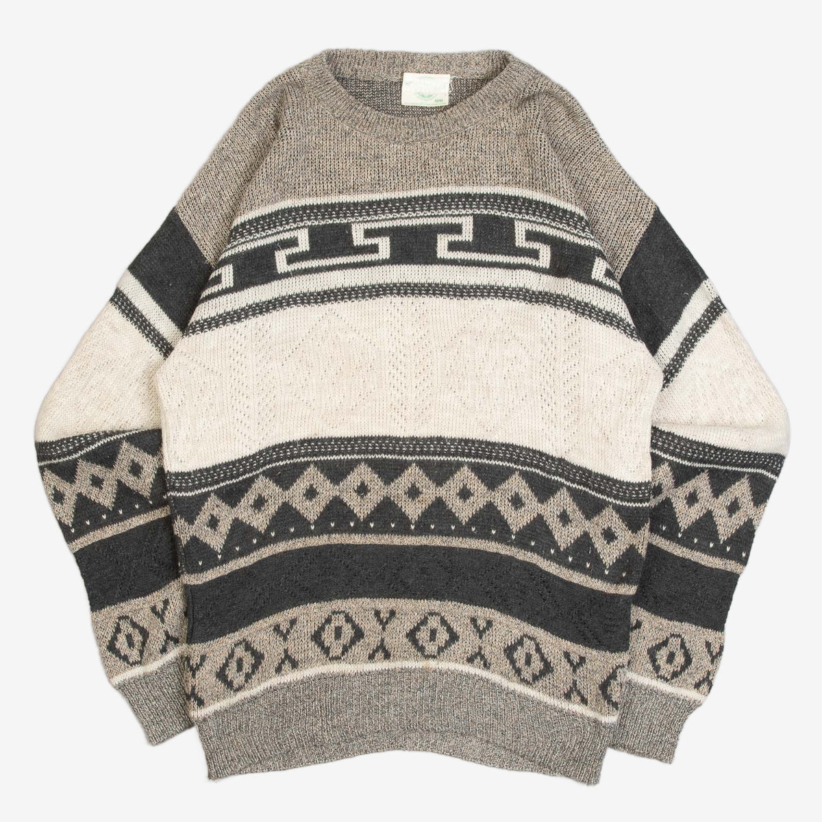 MEN'S VINTAGE 1980S STRUCTURED PATTERNED KNITTED JUMPER - MEDIUM