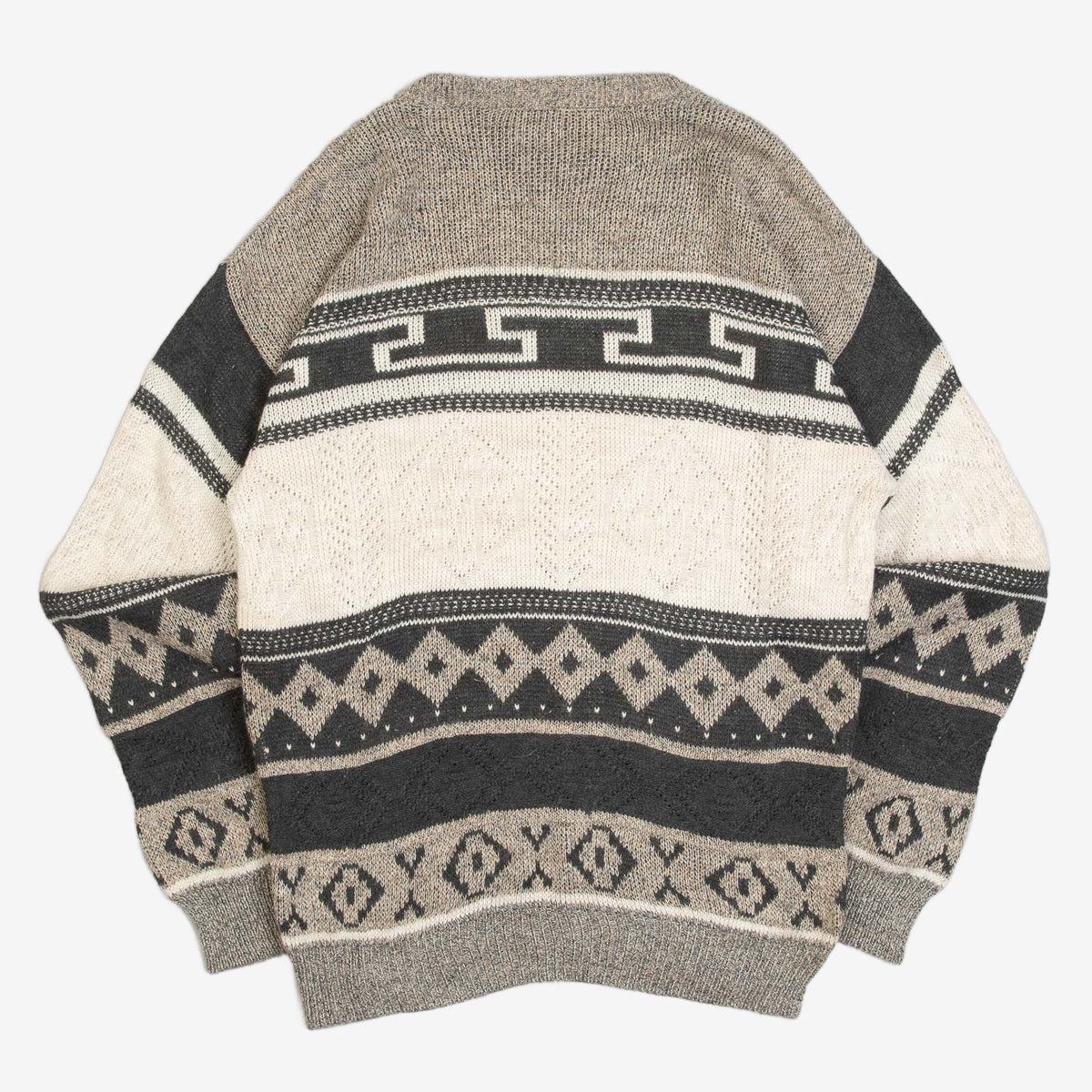 MEN'S VINTAGE 1980S STRUCTURED PATTERNED KNITTED JUMPER - MEDIUM