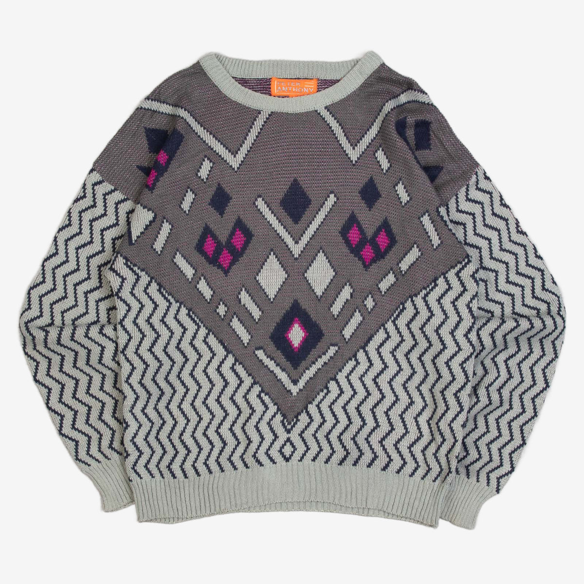 MEN'S VINTAGE 1980S CHEVRON PATTERNED KNITTED JUMPER - MEDIUM