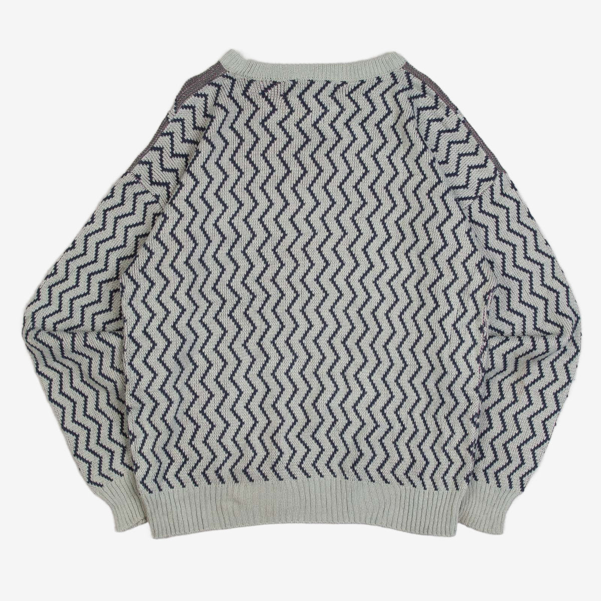 MEN'S VINTAGE 1980S CHEVRON PATTERNED KNITTED JUMPER - MEDIUM