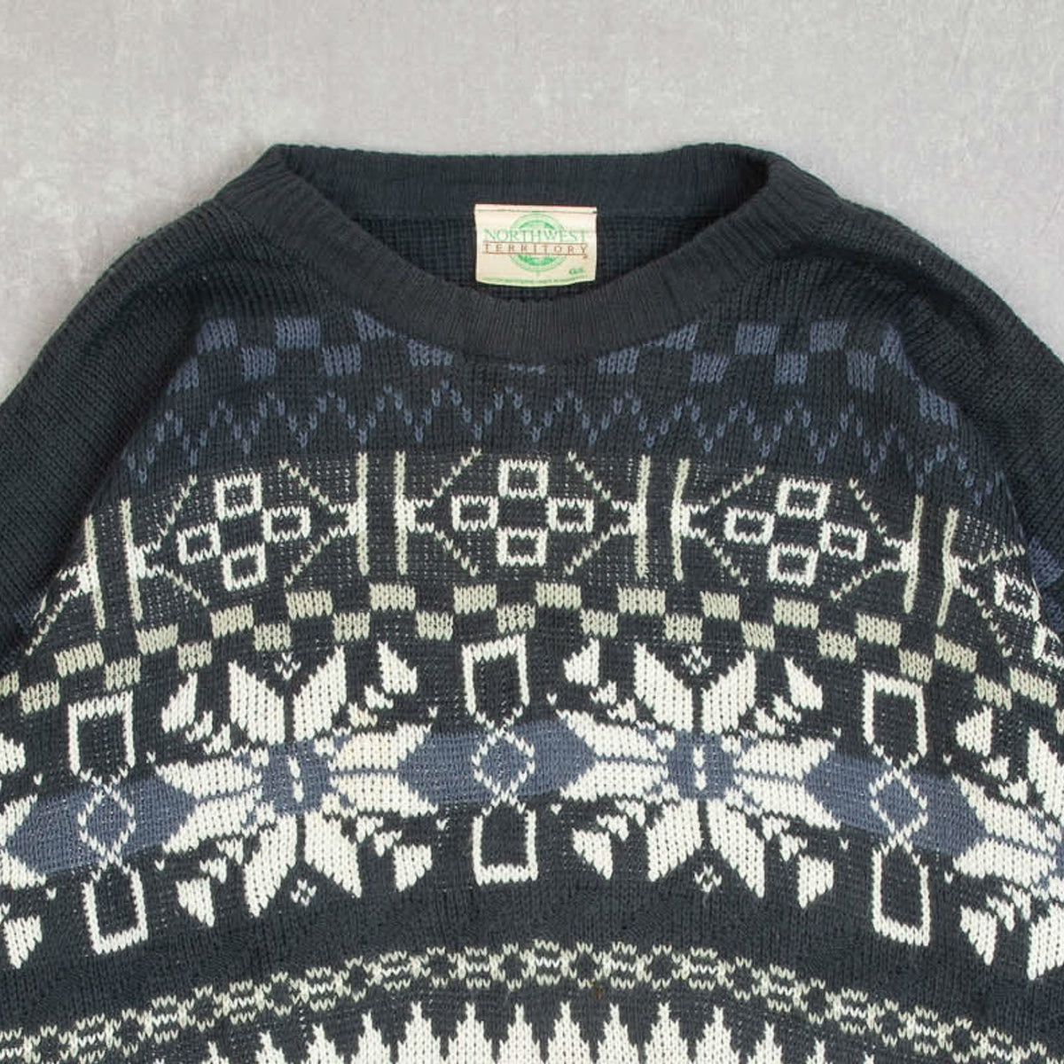 MEN'S VINTAGE 1980S STRUCTURED PATTERNED KNITTED JUMPER - LARGE