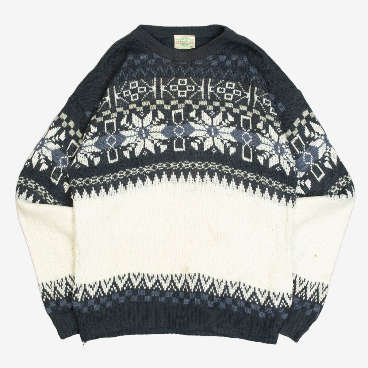 MEN'S VINTAGE 1980S STRUCTURED PATTERNED KNITTED JUMPER - LARGE