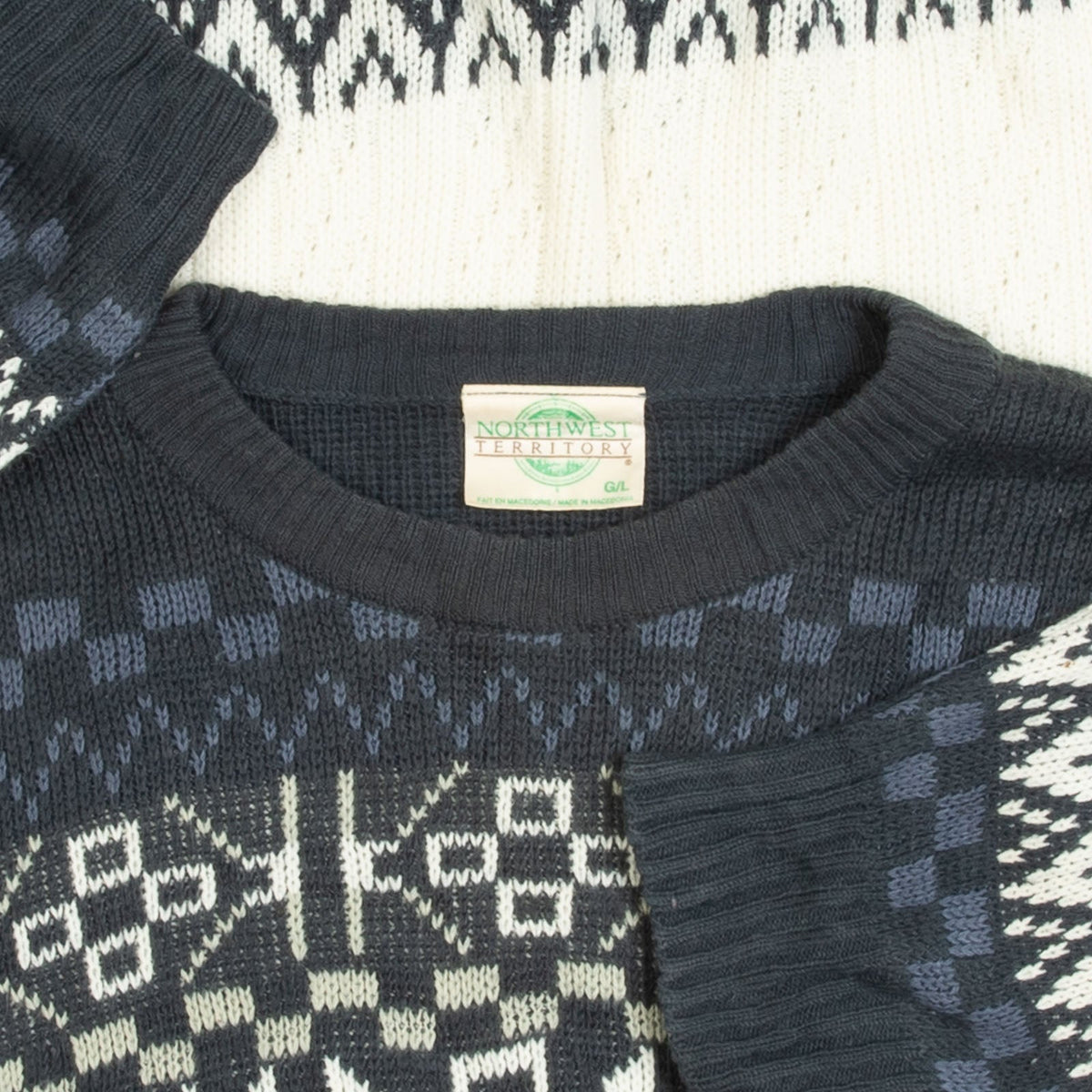 MEN'S VINTAGE 1980S STRUCTURED PATTERNED KNITTED JUMPER - LARGE