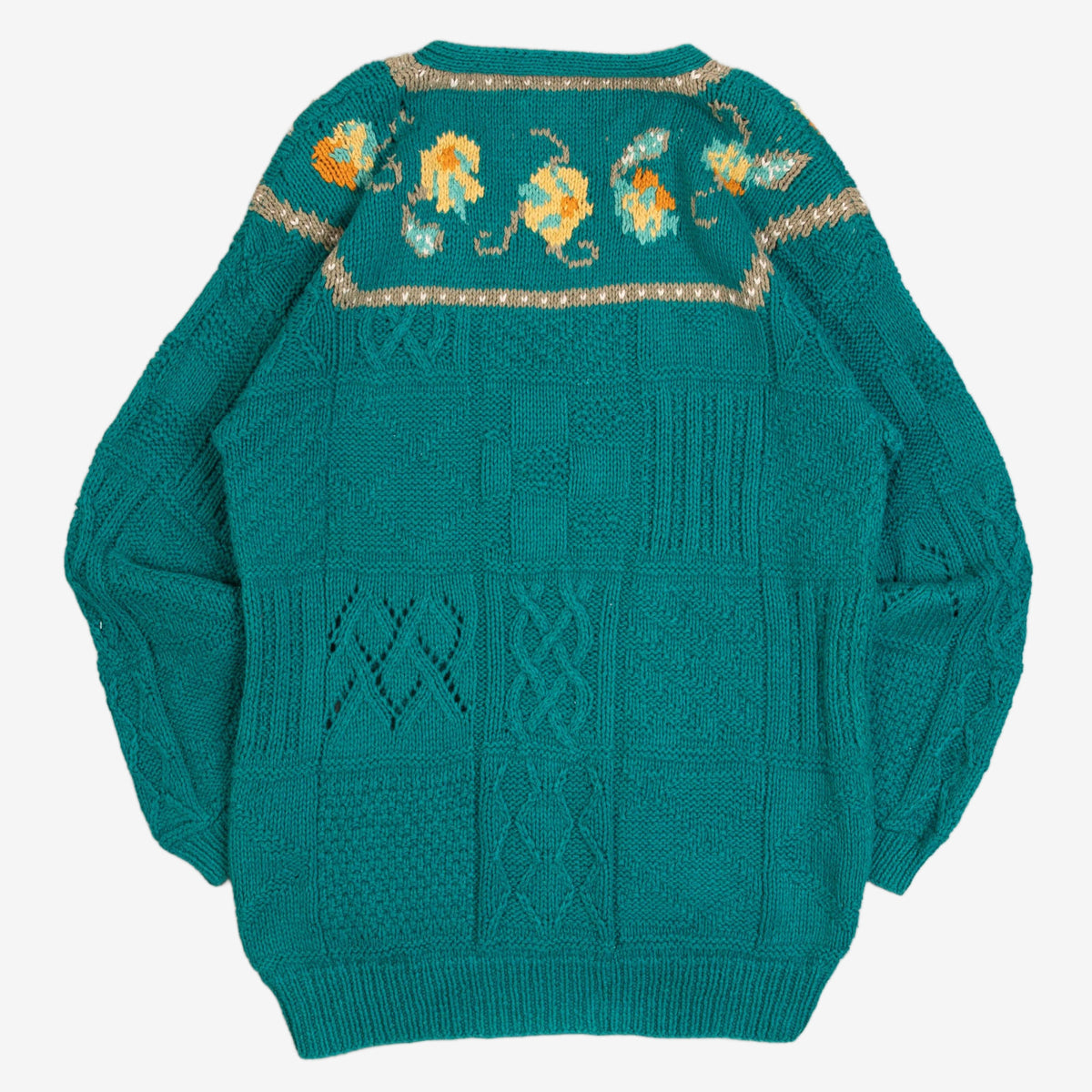 MEN'S VINTAGE 1990S STRUCTURED PATTERNED V-NECK KNITTED JUMPER - MEDIUM